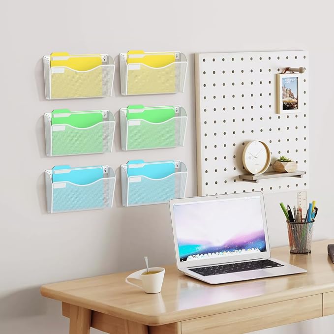 Samstar 6 Pack Mesh Wall Mounted File Holder Metal Wall File Pocket Mail - Image 2