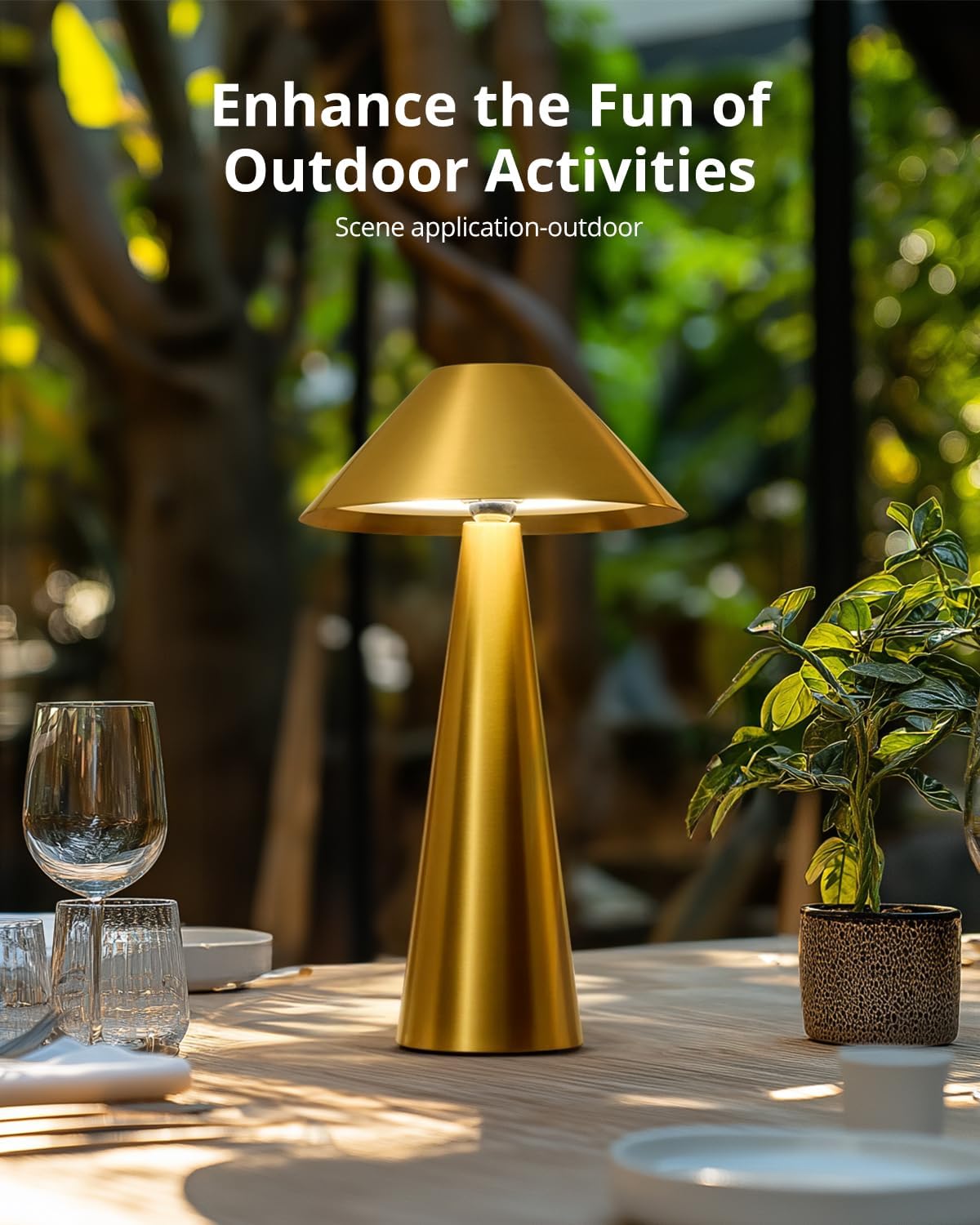 Bojim Rechargeable Cordless Table Lamp, Gold LED Battery Operated Wireless Ta...