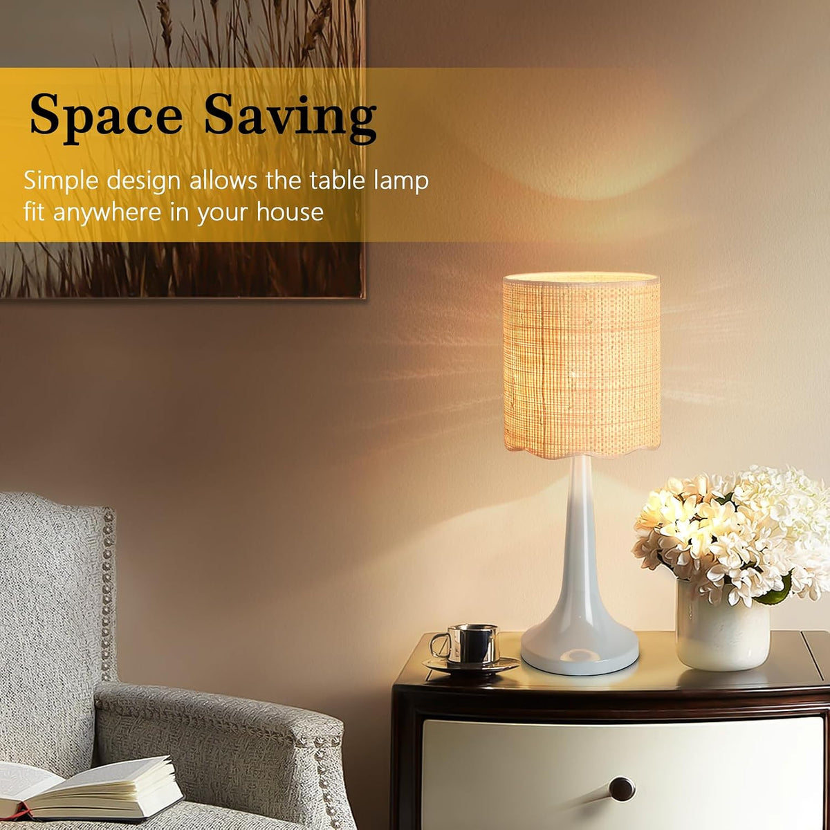 Light Blue Rattan Small Table Lamp for Bedroom, Light Blue Wicker Lamps for B...