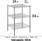 Regal Altair 21" Deep x 24" Wide x 34" Height Wire Shelving Kit | 3-Tier | NSF - Image 3