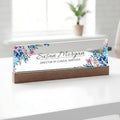 ARTBLOX | Office Personalized Name Plate Blue Leaf Design On Clear Acrylic Glass by Artblox
