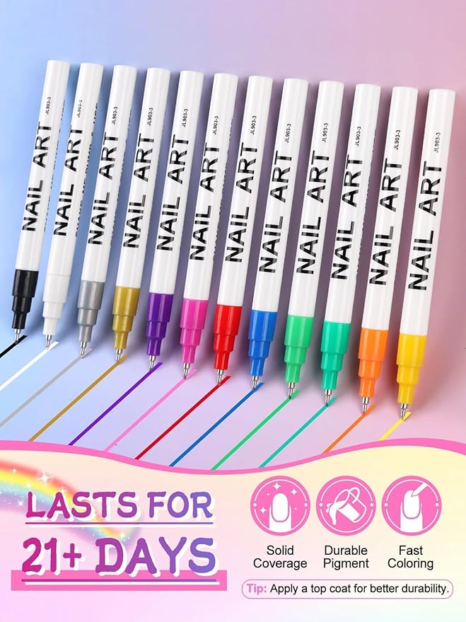 EBANKU 12 Color Nail Art Pens Set, 0.5 MM 3D Nail Polish Pens Acrylic Paint - Image 3