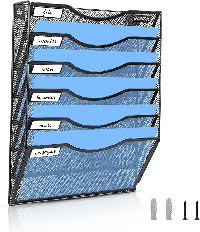 Wall File Organizer, 6 Tier Hanging File Folder Mail Organizer, Vertical Mesh - Image 2
