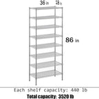 Regal Altair 18" Deep x 36" Wide x 86" Height Wire Shelving Kit | 8-Tier | NSF - Image 3