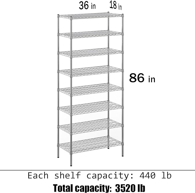Regal Altair 18" Deep x 36" Wide x 86" Height Wire Shelving Kit | 8-Tier | NSF - Image 3