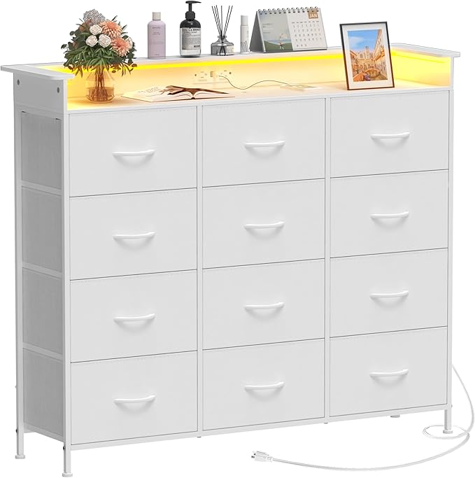Welfuturer White Dresser with LED Lights and Charging Station - Image 3