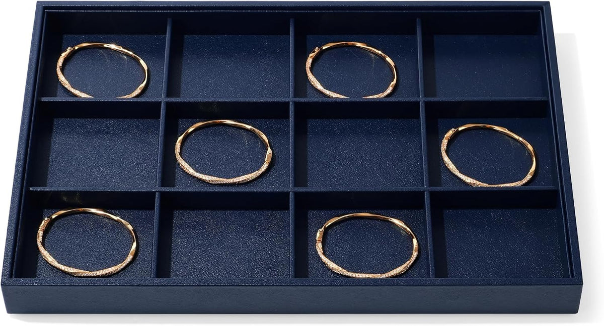 12-Grid PU Leather Jewelry Tray for Bracelet & Bangle Storage Blue