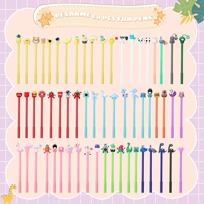BESARME 60 PCS Cartoon Fun Pens - Image 2