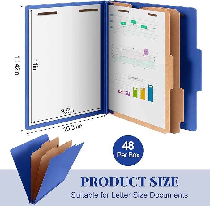 Skyygemm 48 Pcs Classification Folders Letter Size, 2 Divider Pressboard File - Image 2
