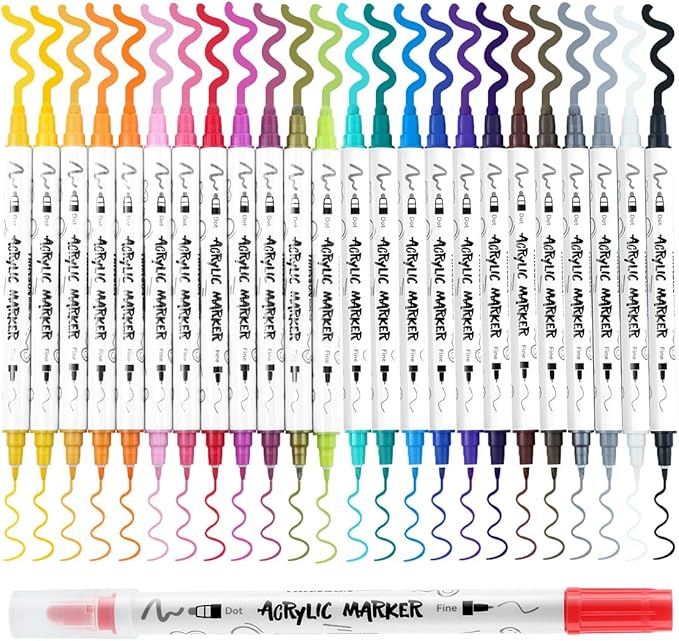 TRANSON 24 Color Bold and Fine Dual-tip Acrylic Paint Pen Set - Image 6