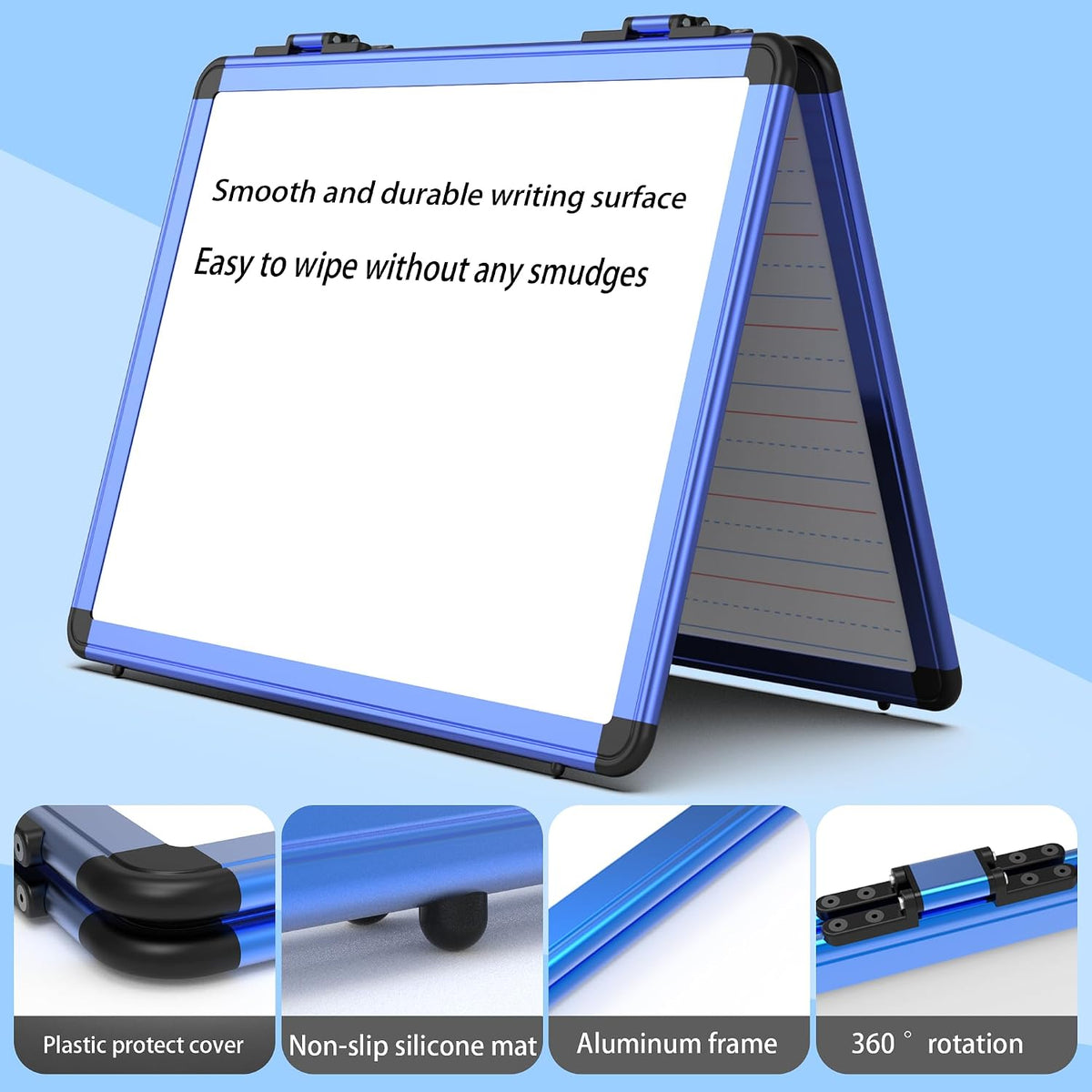 Dry Erase Board, 17x13 inch with 4 Sides Magnetic Whiteboard, A3 Foldable Sma...