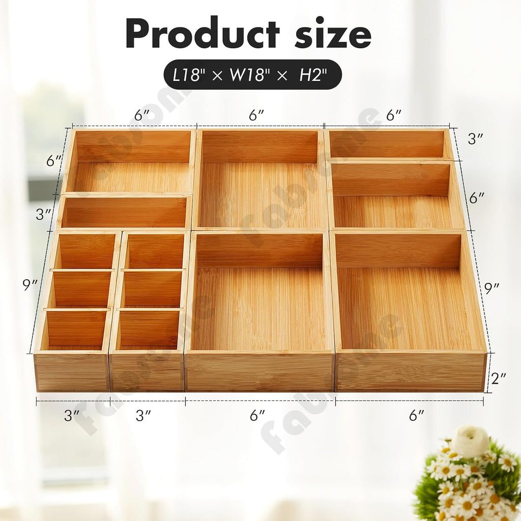 fabsome drawer organizer, set of 9 bamboo wood, package contents