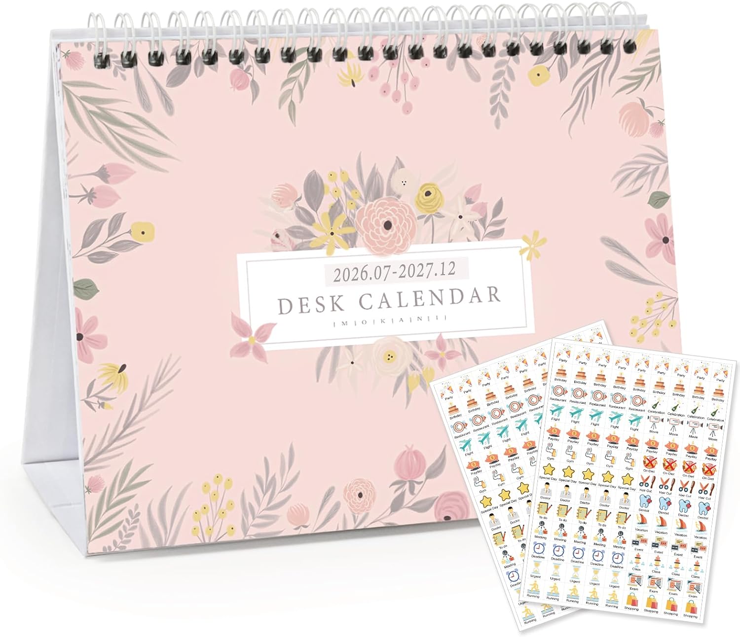Mokani Small Desk Calendar 2026-2027, Desktop Calendar Jul.2026-Dec.2027 | 18 Months Academic Flip Standing Calender with Stickers & US Holidays Marked (8"x6")