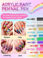 EBANKU Nail Art Pens Set, 12 Colors 3D Nail Polish Pens Acrylic Paint Pens Nail - Image 2