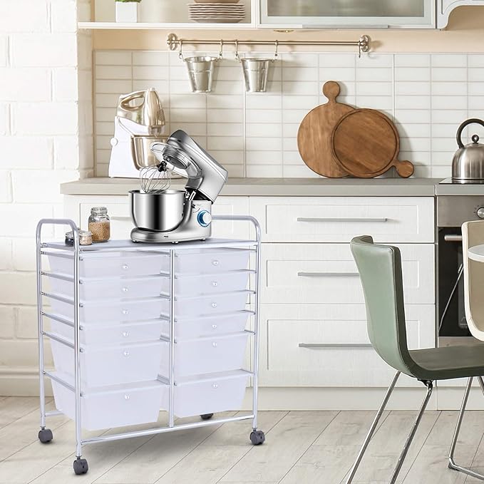 LDAILY 12 Drawer Rolling Storage Cart, Craft Cart Organizer on Wheels w/Metal - Image 2