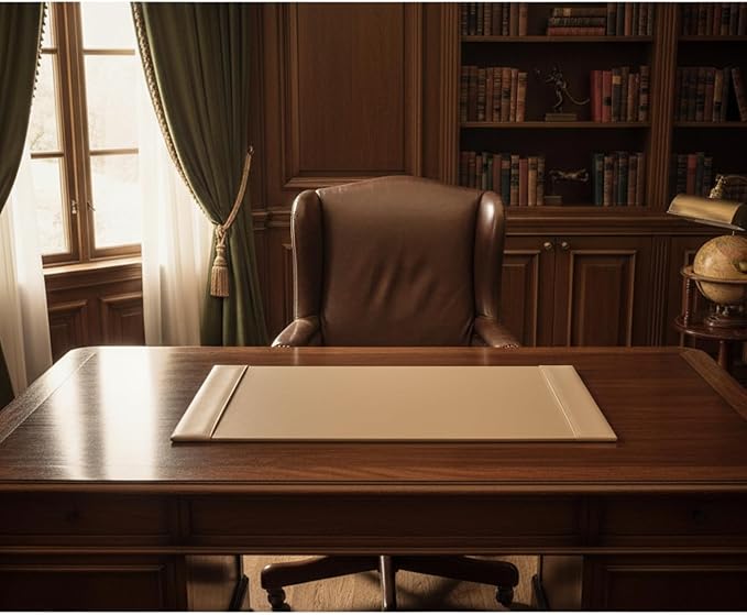 White Latte Bonded Leather 30" x 18" Side-Rail Desk Pad - Image 3