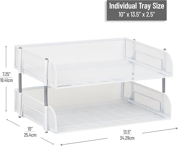 Mind Reader Stackable Paper Tray, Desktop Organizer, File Storage, Metal Mesh - Image 3