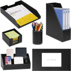 6 piece office supplies/desk organizer set with desktop shown in use