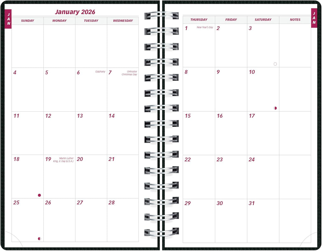 Brownline® 2026 DuraFlex Daily/Monthly Planner, Appointment Book, 12 Months, January to December, Twin-Wire Binding, 8" x 5", Black (CB634V.BLK-26)