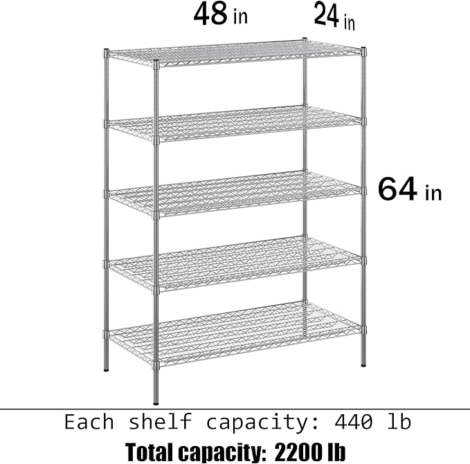 Regal Altair 24" Deep x 48" Wide x 64" Height Wire Shelving Kit | 5-Tier | NSF - Image 3