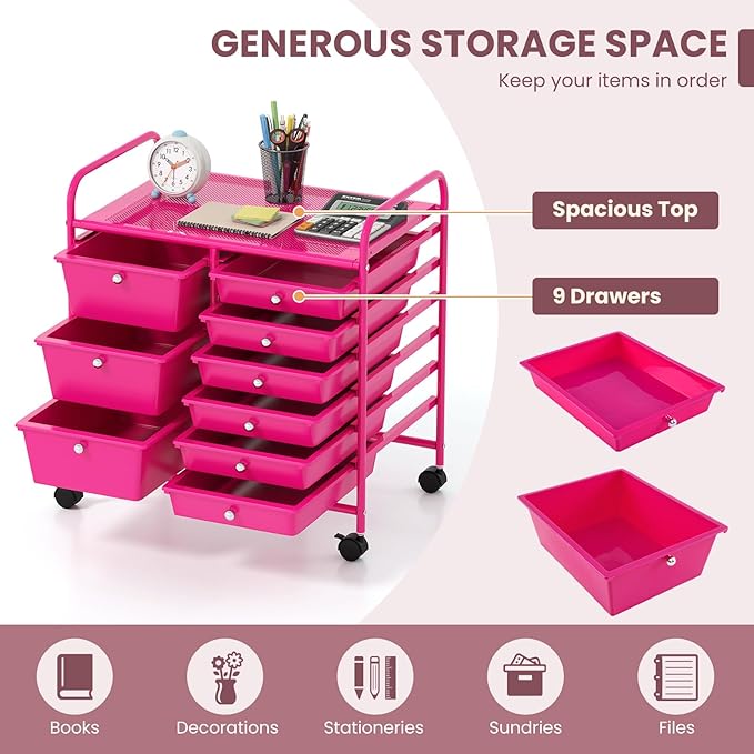 LDAILY 9 Drawer Rolling Storage Cart, Rolling Cart - Image 6