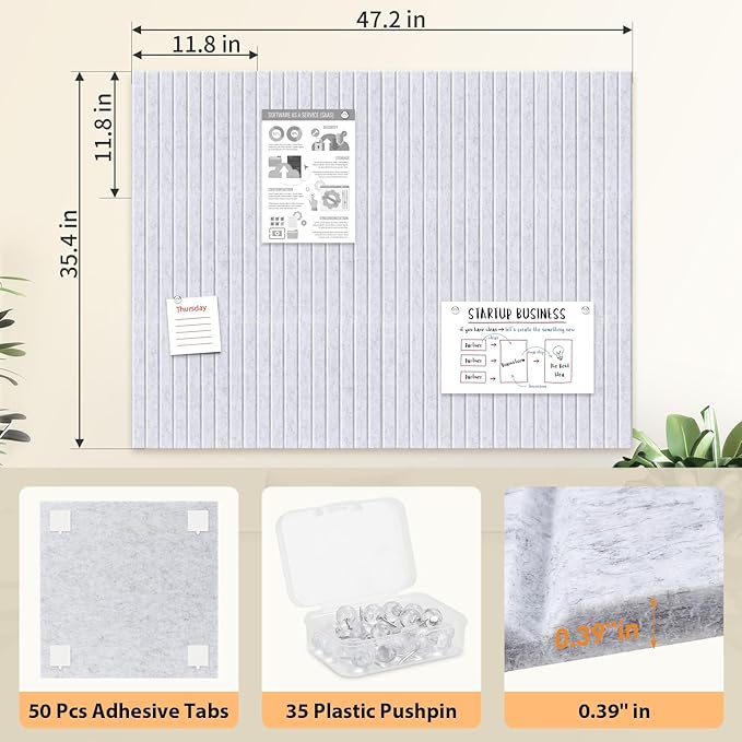 Smarpau Large Cork Board for Walls, 12 Pack Slat Felt Wall Tiles - Image 2