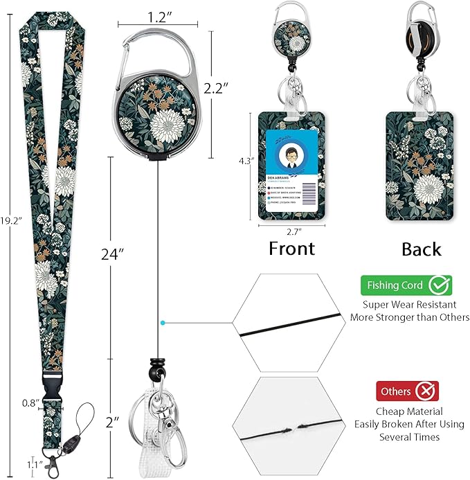 Giancomics Floral Lanyards for Id Badges, Weeds ID Badge Holder - Image 5