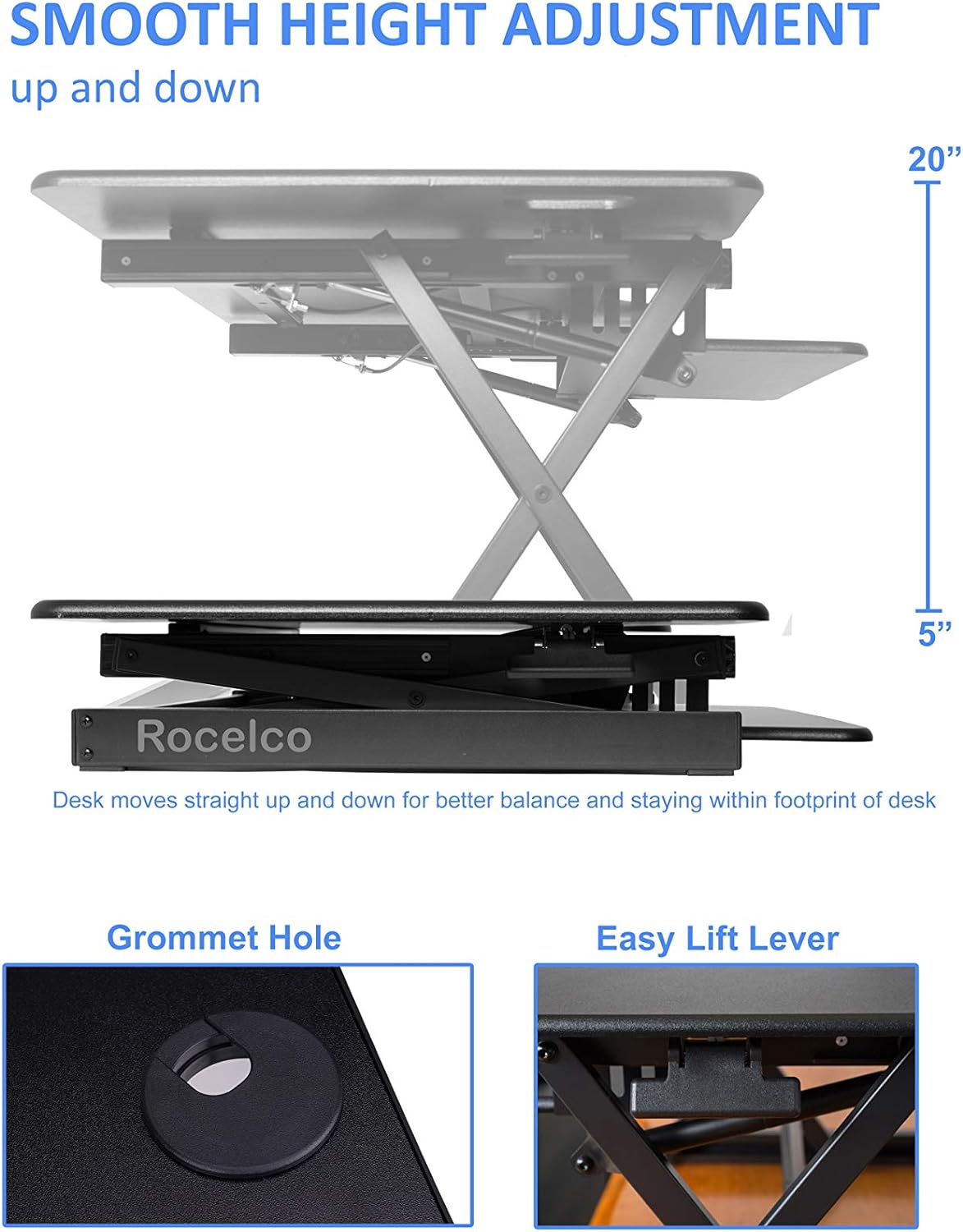 Rocelco 46" X-Frame Standing Desk Converter, Black, R DADRB-46