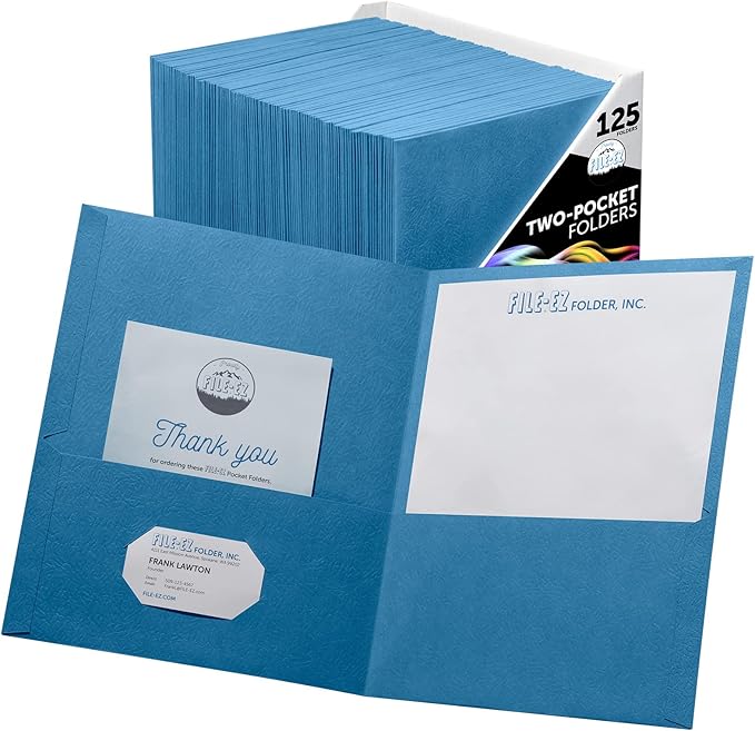 FILE-EZ Two-Pocket Folders, Light Blue, Textured Paper, Letter Size by FILE-EZ