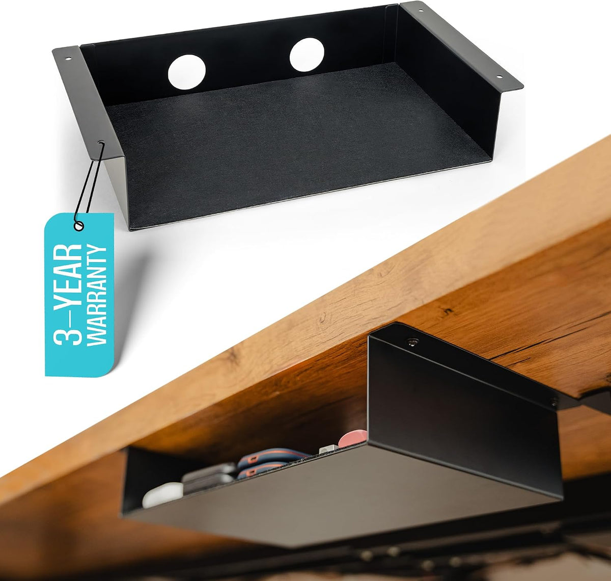COREMINDED Under Desk Storage Shelf - Carbon Steel Under Desk Tray with Cable...