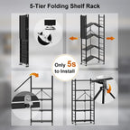 himix 5-tier foldable storage shelves with 20 hooks, side view