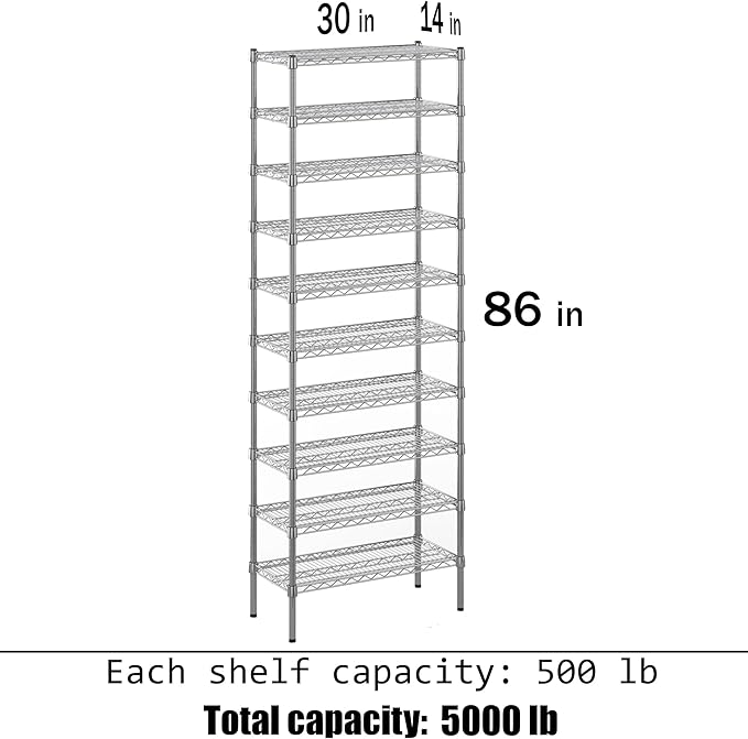 Regal Altair 14" Deep x 30" Wide x 86" Height Wire Shelving Kit | 10-Tier | NSF - Image 3