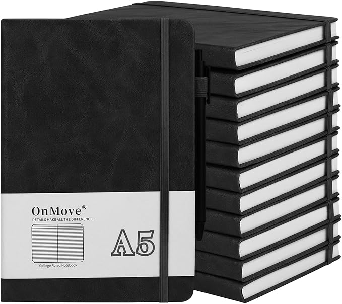OnMove Notebooks Journal for Women Men 12 Pack Bulk Leather Hardcover by OnMove