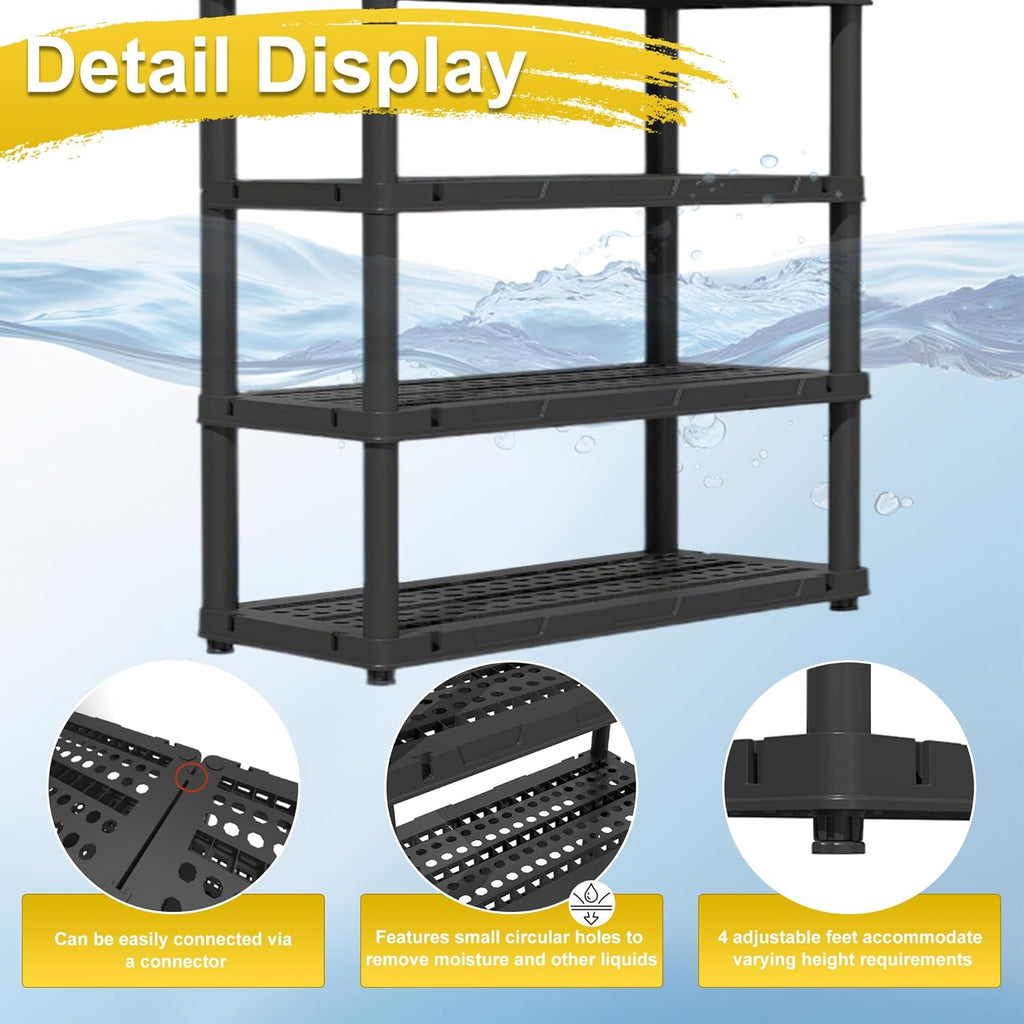 72”h plastic garage storage shelves,5-tier heavy duty plastic showing dimensions