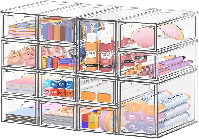Desk Organizer with 14 Drawers, FODIENS 14 Packs Acrylic Stackable Desktop by FODIENS