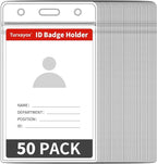Turxayox 50 Pcs Clear ID Badge Holder, Vertical Plastic Name Tag Protector by Turxayox