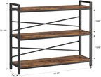 3 Tier Bookshelf 39.37" Width, Long Industrial Bookcase, Vintage Farmhouse - Image 3