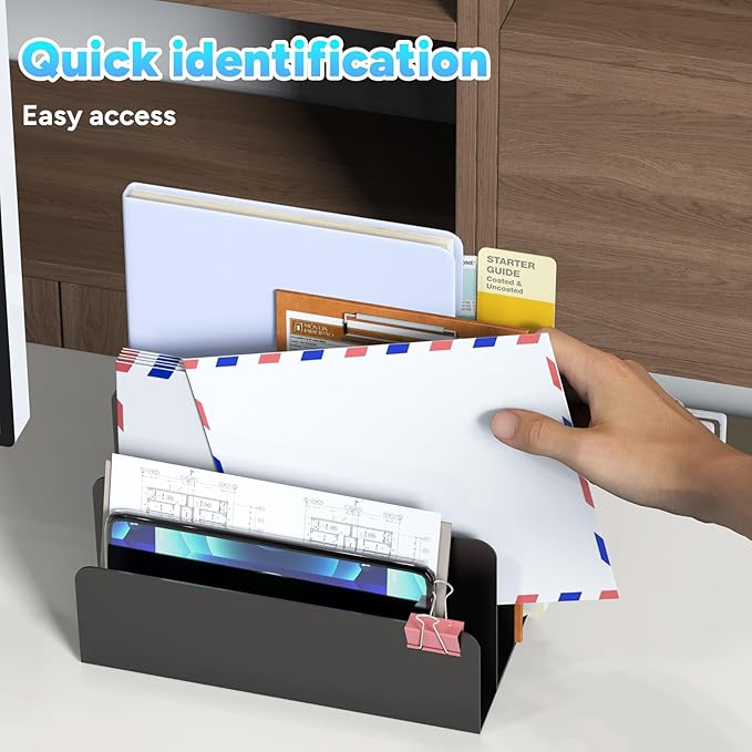 OUTIOE Mail Organizer Countertop, Small Desk File Organizer, Metal File Holder - Image 4