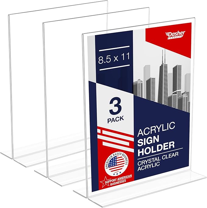 Acrylic Sign Holder 8.5 x 11, T-Shape Tabletop Display Stand, Double-Sided by DasherProducts