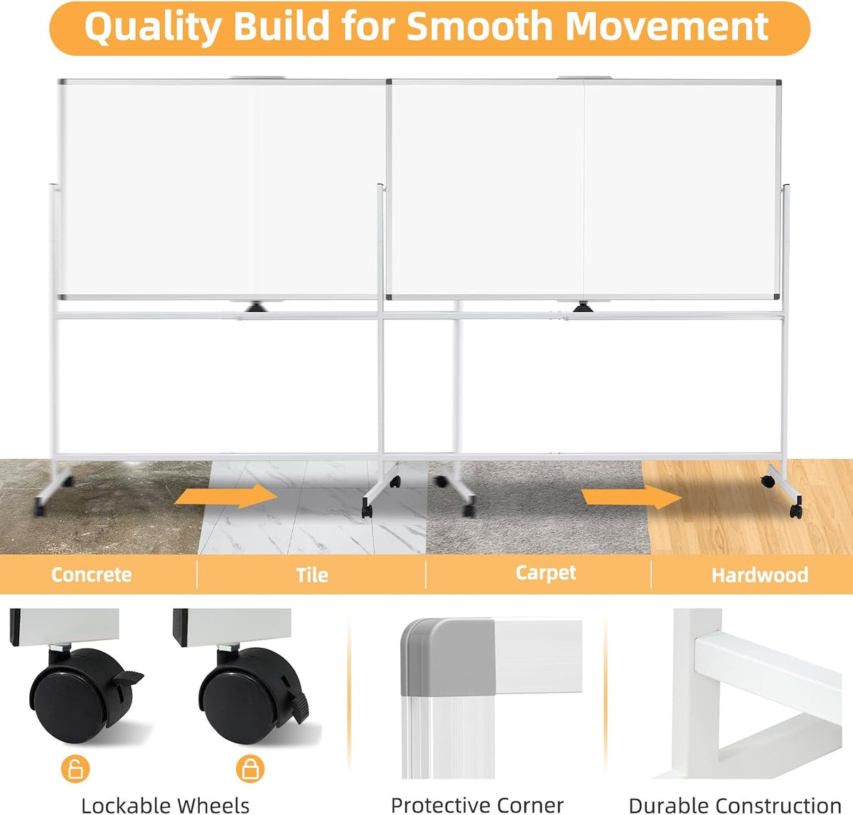 Rolling White Board on Wheels, 72" x 40" Dry Erase Whiteboard with ...