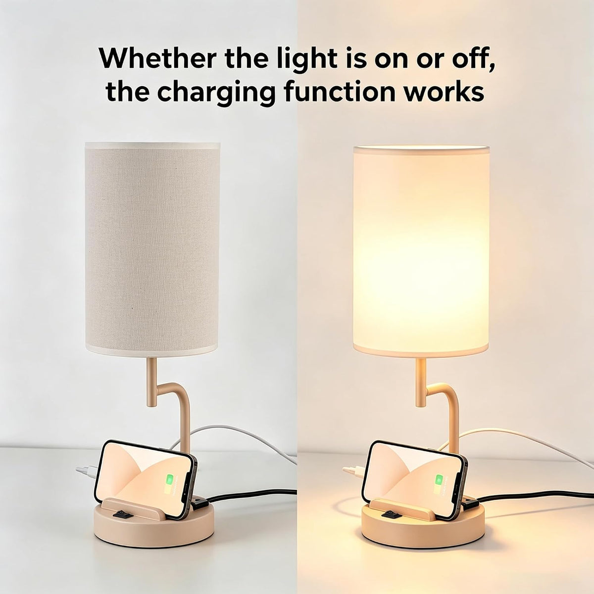 Dreamholder 2 Pack Table Lamp, Bedside Lamp with 3 USB Charging Ports & A...