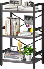 Homeiju Bookshelf, 3 Tier Industrial Bookcase, Metal Small Bookcase, Rustic by Homeiju