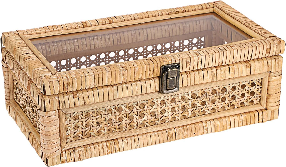 hipiwe rattan decorative box with clear lid and, main product view