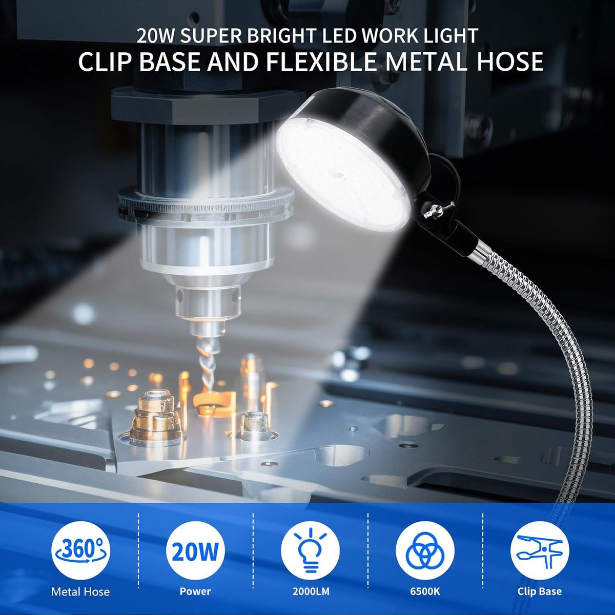 Clamp Light, LED Work Light with Flexible & Strong Clip for Workshop, Sew...