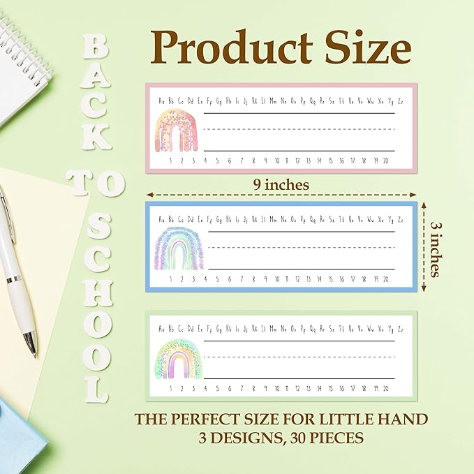 30 Name Tags for Classroom Cubbies, 3x9 in Boho Rainbow Name Plates for Desks - Image 2