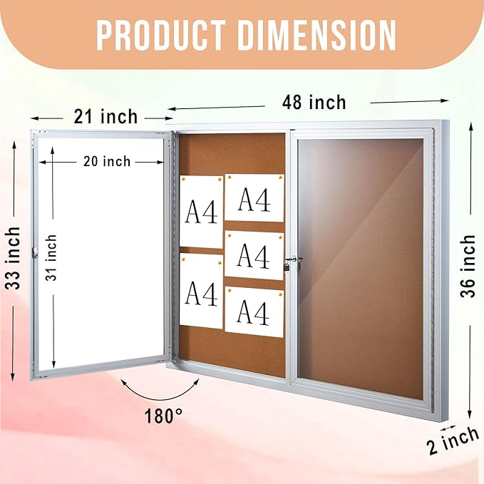 Homezelle Enclosed Cork Bulletin Board 48"x36" Outdoor Weatherproof Cork - Image 2