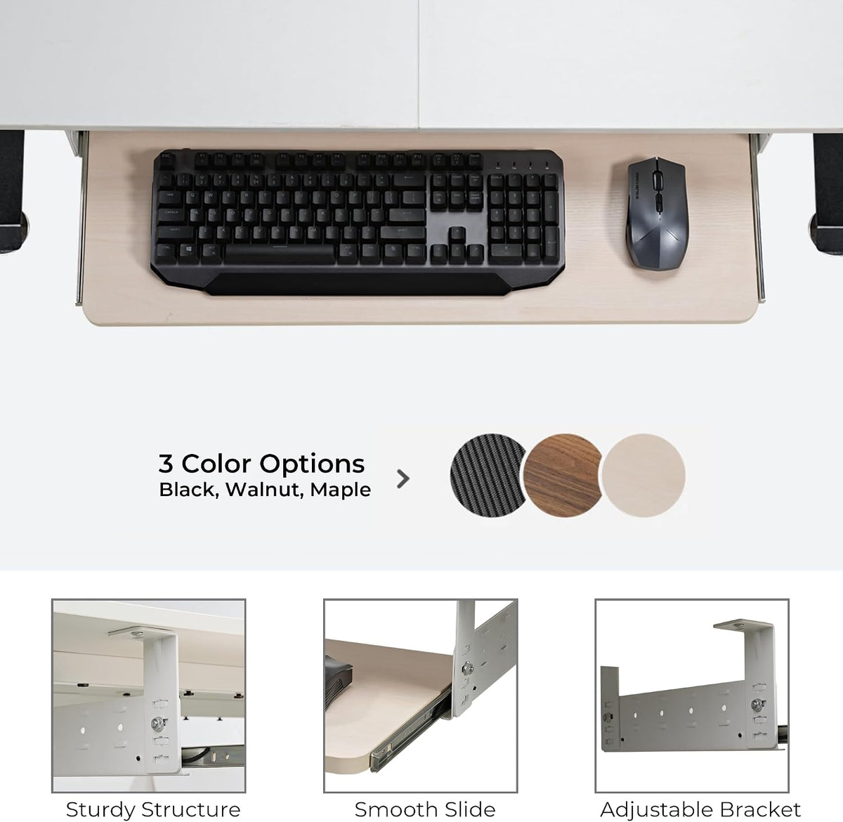 EUREKA ERGONOMIC Adjustable Keyboard Tray Under Desk, 28x11 Inch Large Slide ...