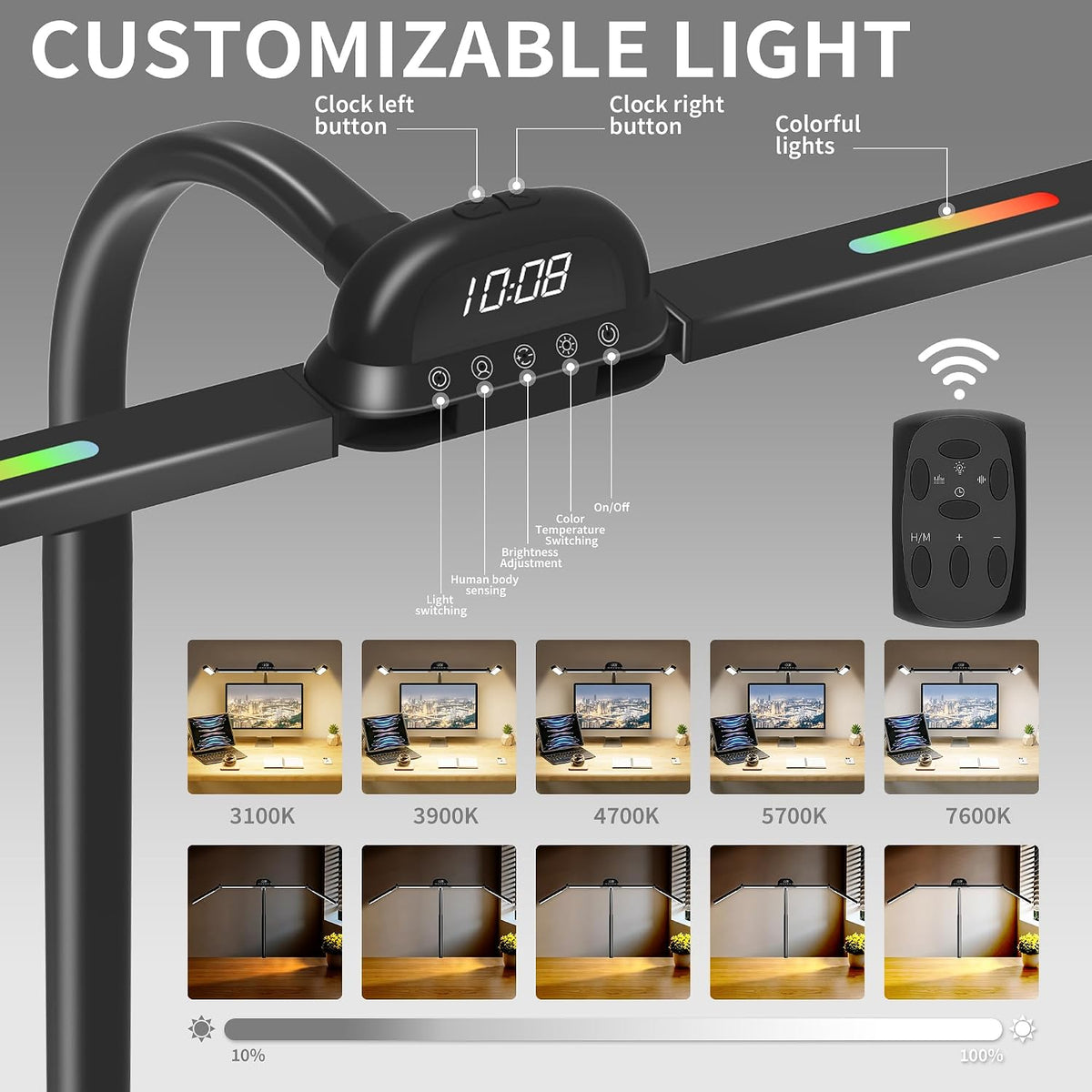 LED Architect Clamp Desk Lamp for Office, Table Light, RGB & Remote