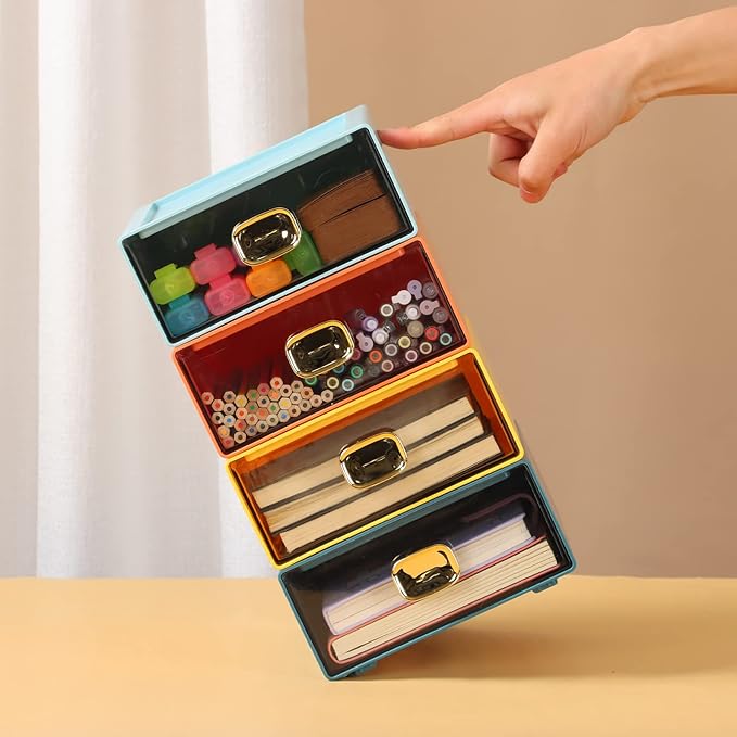 Spacious Desk Drawers, Stackable Desktop Organizer, Plastic Storage Box - Image 4