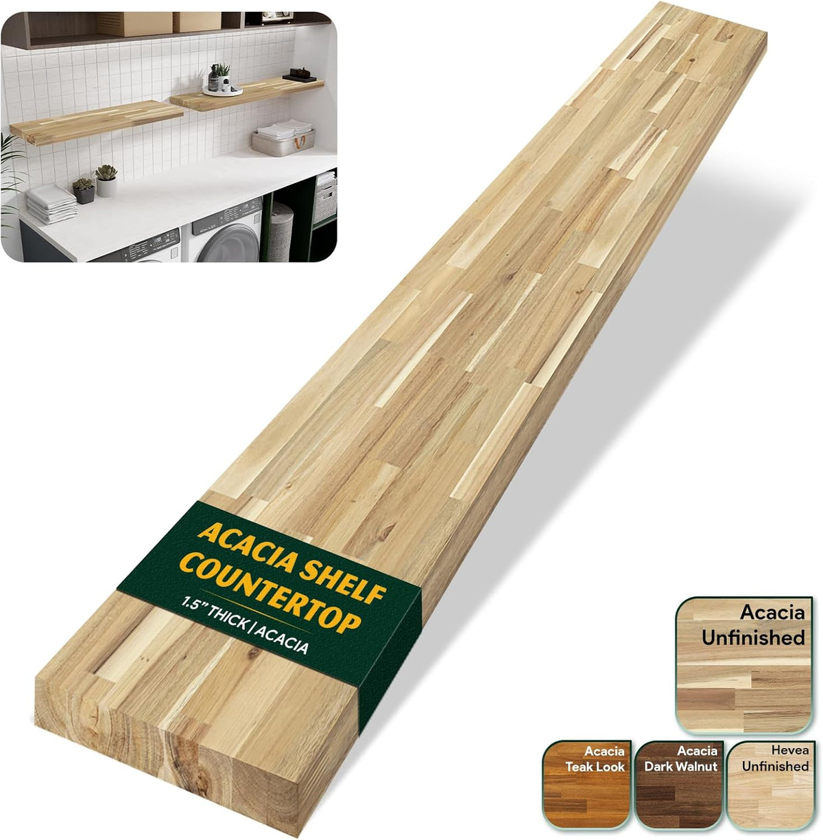Howizz Acacia Butcher Block Shelf 12" x 4ft x 1.5" Inches, Unfinish...